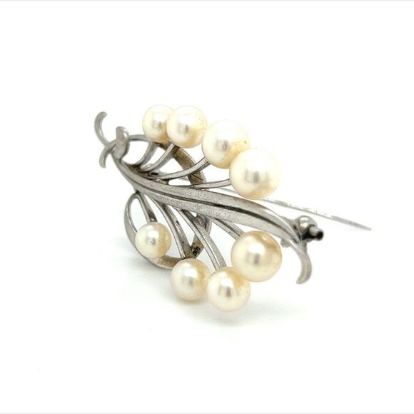 Mikimoto Estate Akoya Pearl Brooch Pin Sterling Silver 7.10 mm M277 - Picture 10 of 12